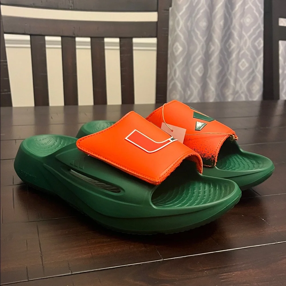 Adidas Lightblaze Miami Hurricanes Slides Sandals Shoes IH7117 new Mens Size 11